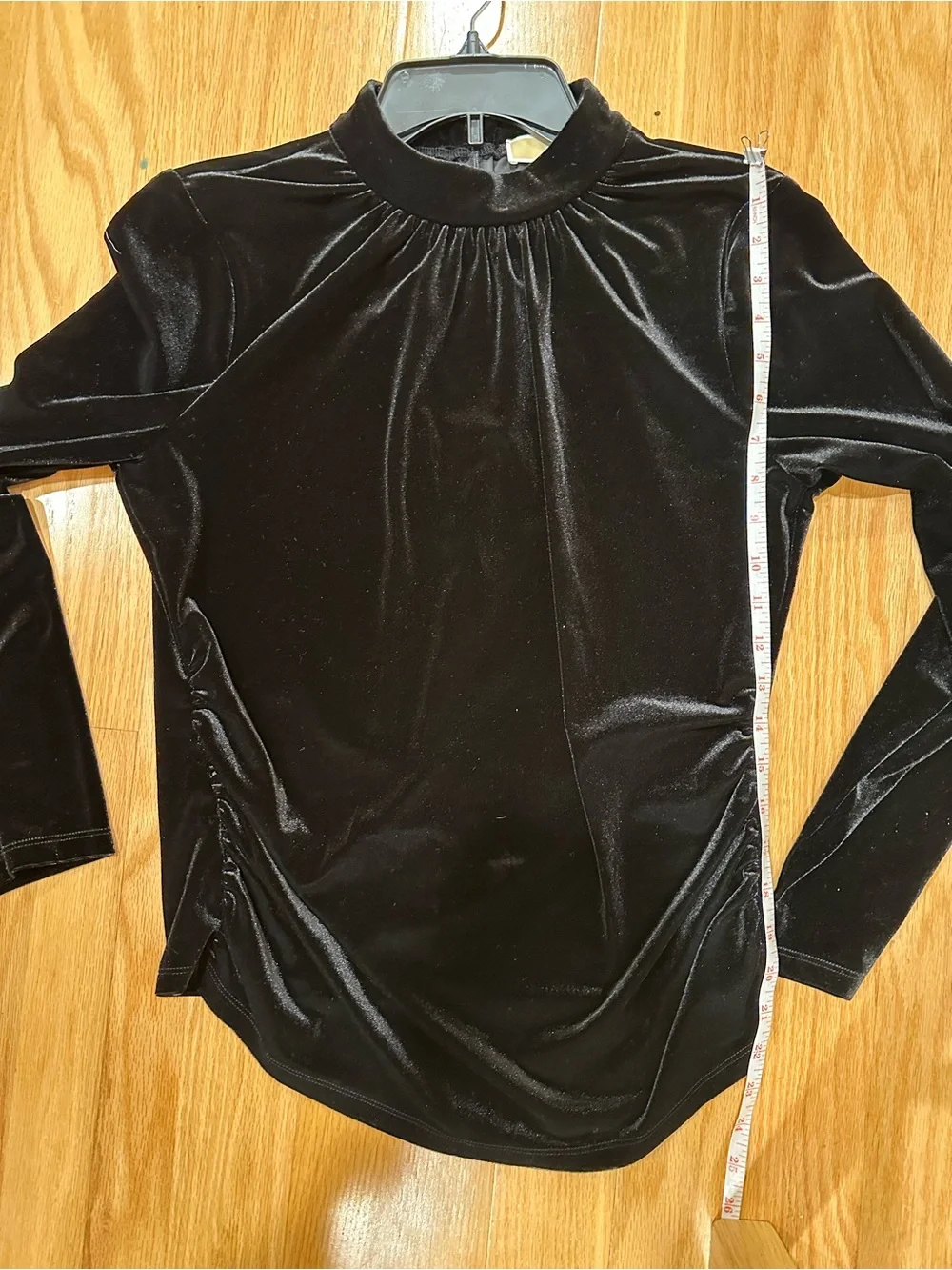 MICHAEL Michael Kors Black Velvet Ruched Mock Neck Top